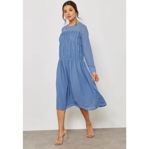 GLAMOROUS CURVE Round Neck Long Sleeve Midi Dress